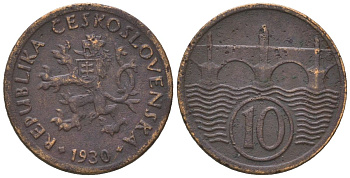 Чехословакия 10 геллеров 1930 KM 3 медь цинк 4136-1055
