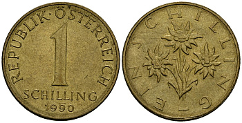 Австрия 1 шиллинг 1990 KM 2886 алюминиевая бронза 4135-221