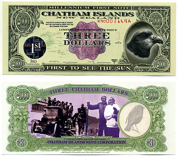 Новая Зеландия, Остров Чатем 3 доллара 1999 пластик UNC (пресс) 7547-4-1-2
