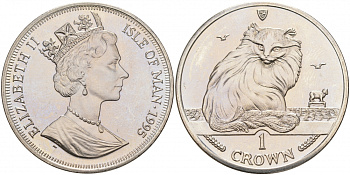 Остров Мэн 1 крона 1995 турецкая кошка КМ 446 медно-никель UNC 73-914