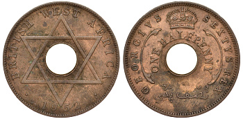 Британская Западная Африка 1/2 пенни 1952 H, Георг VI KM 27a бронза 25-1322