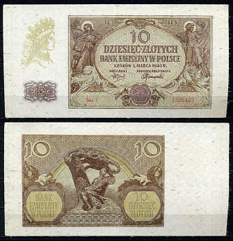 Польша 10 злотых 1940 Pick 94 (2) бумага 7552-8-2-1