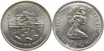 Джерси 25 пенсов 1977 25 лет правления Елизаветы II KM 44 медно-никель UNC 4386-611