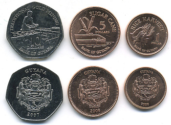 Гайана лот из 3 монет 2007-2008 1, 5, 10 долларов UNC M75-21