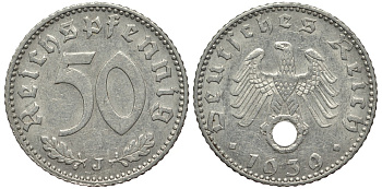 Германия 50 рейхспфеннигов 1939 J цена по каталогу МТ 110 евро J. 372, KM 96 алюминий aUNC 413-4611