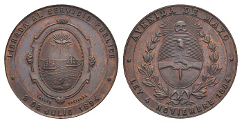 Аргентина медаль "передача Авенида де Майо государственной службе" 1894 диаметр 38 мм, вес 21 гр медь 413-635