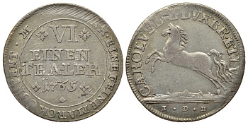 Брауншвейг-Вольфенбюттель 1/6 талера 1765 IDB, вес 5,11 гр. КМ 971 серебро 413-313