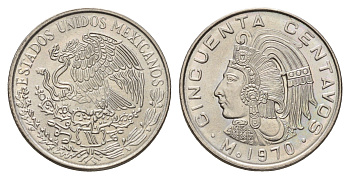 Мексика 50 сентаво 1970 KM 452 медно-никель UNC 217-157