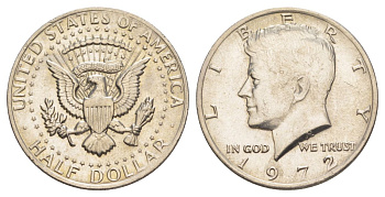 США 1/2 доллара (50 центов) 1972 Джон Кеннеди KM 202b медь плакированная медно-никелем aUNC 4144-1112