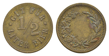 Германия жетон 1/2 литра пива ND латунь 4636-1245