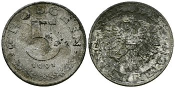 Австрия 5 грошей 1991 KM 2875 цинк 4167-234