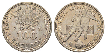 Португалия 100 эскудо 1986 Чемпионат мира по футболу 1986, Мексика KM 637 медно-никель UNC 4583-1011