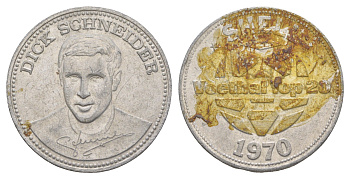 Нидерланды жетон Shell - Чемпионат мира по футболу 1970 года - сборная Голландии - Дик Шнейдер 1970 диаметр 30 мм, вес 3,3 гр алюминий 4175-736