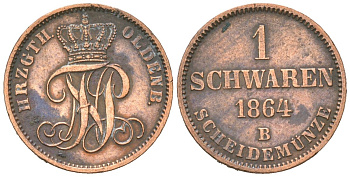 Ольденбург 1 шварен 1864 KM 190 медь 4615-267