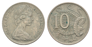 Австралия 10 центов 1975 Елизавета II (1952-2022), птица лирахвост KM 65 медно-никель 4657-142