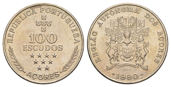 Португалия, Азорские острова 100 эскудо 1980 (1981) KM 44 медно-никель 4178-824