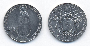 Ватикан 1 лира 1941 Пий XII, Дева Мария KM 26 a сталь UNC 41-415