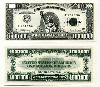 США 1000000 долларов 1988 сувенирная банкнота, статуя свободы бумага UNC (пресс) 8588-23-4-2