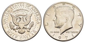 США 1/2 доллара (50 центов) 1971 D, Джон Кеннеди KM 202b медь плакированная медно-никелем aUNC 88-544