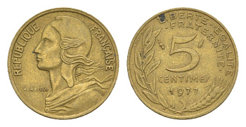 Франция 5 сантимов 1977 тип Morlon KM 933, Le Franc 125.13 алюминиевая бронза 4630-332