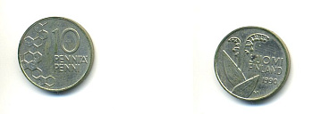 ФИНЛЯНДИЯ 10 ПЕННИ 1990 ЛАНДЫШ KM 65 медно-никель 56-816