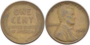 США 1 ЦЕНТ 1945 ЛИНКОЛЬН KM А132 медь цинк 3309-529