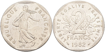 Франция 2 франка 1982 KM 942.1 никель 63-612