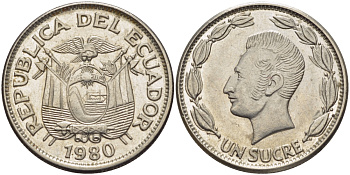 ЭКВАДОР 1 СУКРЕ 1980 АНТОНИО ХОСЕ де СУКРЕ KM 78b сталь плакированная никелем 31-411