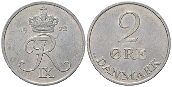 Дания 2 эре 1972 S; S, Фредерик IX (1947-1972) KM 840 цинк UNC 213-656