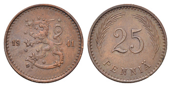 Финляндия 25 пенни 1941 KM 25a медь 4668-855
