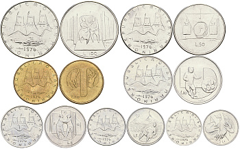 Сан-Марино годовой набор из 7 монет 1976 1, 2, 5, 10, 20, 50, 100 лир, в оригинальном буклете KM 51-57 UNC 3-6-4-54