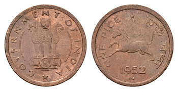 Индия 1 пайс 1952 KM 1.4 бронза aUNC 4687-1215