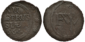 Бранденбург-Пруссия 1 шиллинг 1664 Фридрих Вильгельм (1640-1688), вес 0,67 гр. KM 330 серебро 1516-345