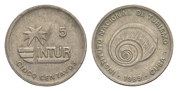 Куба 5 сентаво 1989 INTUR, не магнетик KM 412.3 медно-никель 4644-668