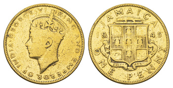 Ямайка 1 пенни 1945 KM 32 никель латунь 4628-525