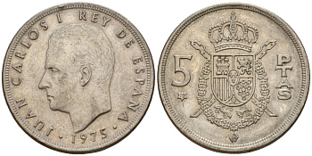 Испания 5 песет 1975 (78) Хуан Карлос I (1975-2014) KM 807 медно-никель 190-821