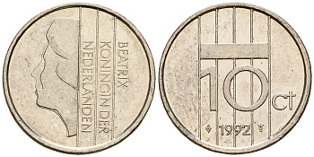 Нидерланды 10 центов 1992 Беатрикс (1980-2013) KM 203 никель    4598-411
