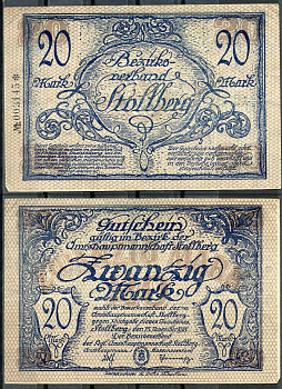 Германия, Штольберг 20 марок 1918 нотгельд, 15.11.1918, цифры черные, малые Geiger 511.02  бумага   444-120-1-2