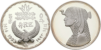 Египет 5 фунтов 1993 портрет Клеопатры KM 735 серебро  PROOF  11-241-14