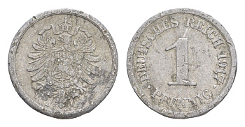 Германия 1 пфенниг 1917 A, Вильгельм II (1888-1918) KM 24, J. 300 алюминий 4647-844