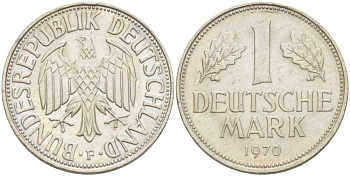 ФРГ 1 МАРКА 1970 F KM 110, J. 385 медно-никель 119-1145