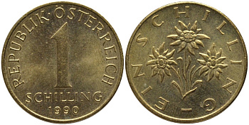 Австрия 1 шиллинг 1990 KM 2886 алюминиевая бронза 186-1245