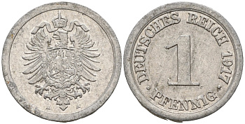 Германия 1 пфенниг 1917 A KM 24, J. 300, Weege 2 алюминий 4151-1228