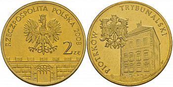 Польша 2 злотых 2008 серия города Польши, Петркув-Трыбунальский KM 628 латунь UNC M4-12