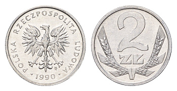 Польша 2 злотых 1990 Y 80.3 алюминий UNC 4615-818