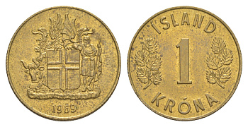 Исландия 1 крона 1969 KM 12a никель латунь UNC 4617-433