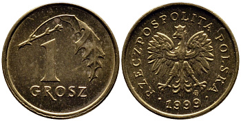 Польша 1 грош 1999 MW KM 276, Parchimowicz 701h латунь 73-1517