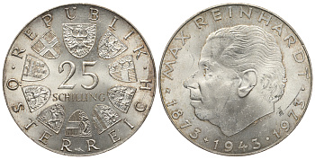 Австрия 25 шиллингов 1973 100 ЛЕТ РЕЙНХАРДУ KM 2915 серебро aUNC 413-6814