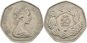 Великобритания 50 пенсов 1973 Елизавета II (1952-2022), вступление в Европейское экономическое сообщество KM 918, Spink 4224 медно-никель 4150-742