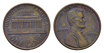 США 1 цент 1974 Авраам Линкольн KM 201 медь цинк 4613-616